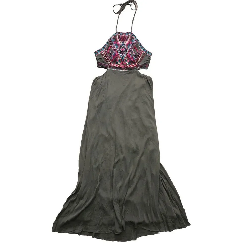 Lulus Little Beach Olive Green Lined Cutout‎ Embroidered Maxi Dress NWT L - Picture 5 of 15